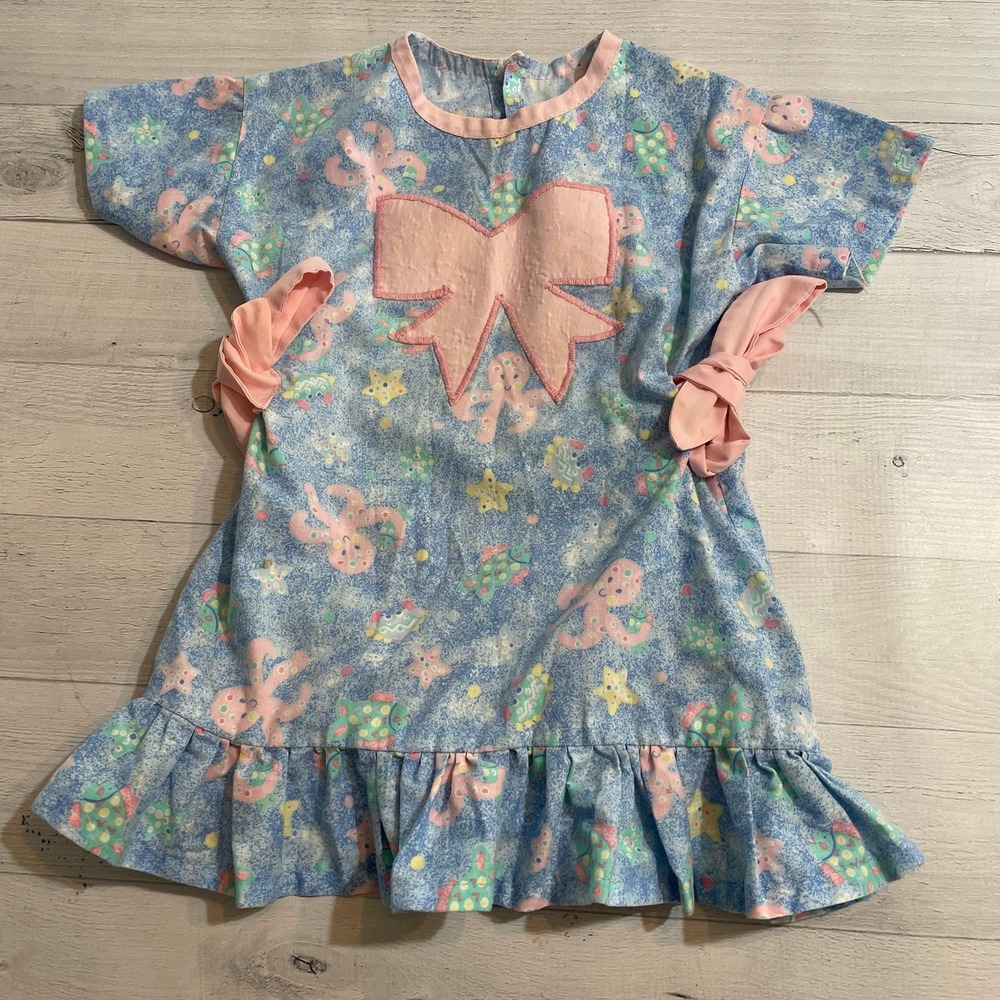 Vintage sealife fish with bow applique girls dress